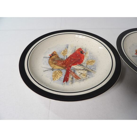 Folk Craft Scotty Z Cardinal Dinner Plates Stoneware 11" Vintage Set of 2 - Picture 3 of 7